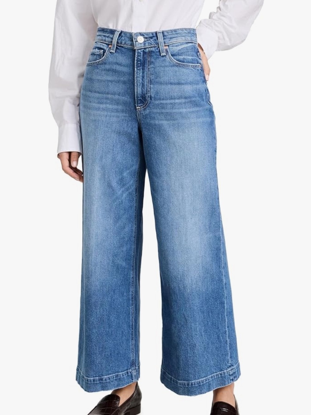 PAIGE Harper Wide-Leg Jeans in Medium Blue - Picture 3 of 17